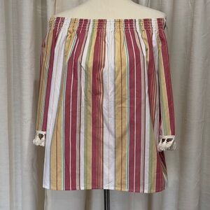 NWT Wrangler Retro Striped Off Shoulder Tassel Blouse Medium